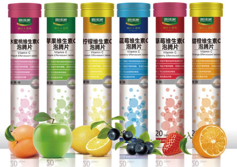 Vitamin C effervescent tablets and packaging form Vitamin C effervescent tablets and packaging form