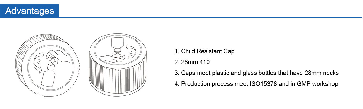 28mm Child Resistant Cap for Liquid Bottle