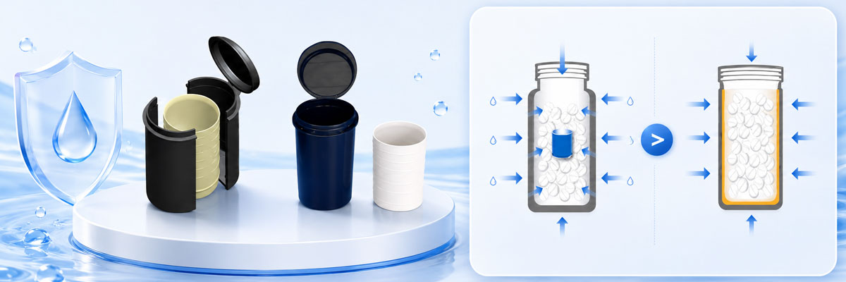 Integrated Desiccant Vial for Test Strip and IVD Packaging Integrated Desiccant Vial for Test Strip and IVD Packaging