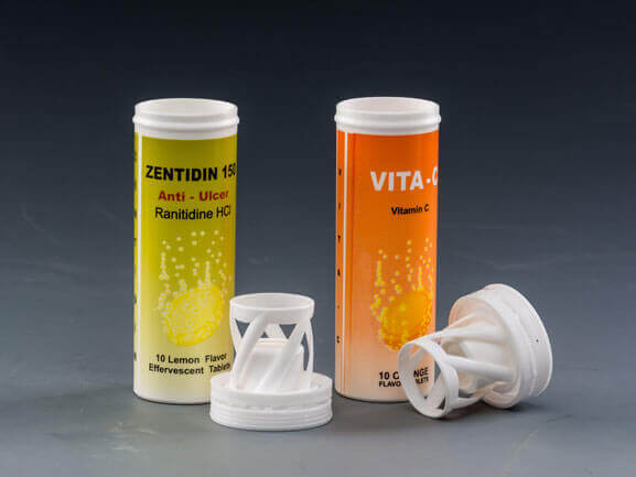 Fizz tablet tube with desiccant cap